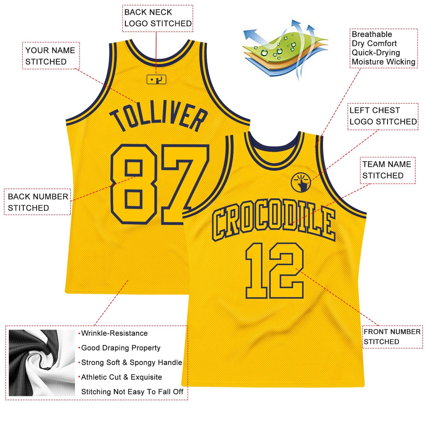 Custom Gold Gold-Navy Authentic Throwback Basketball Jersey - Sky-Custom