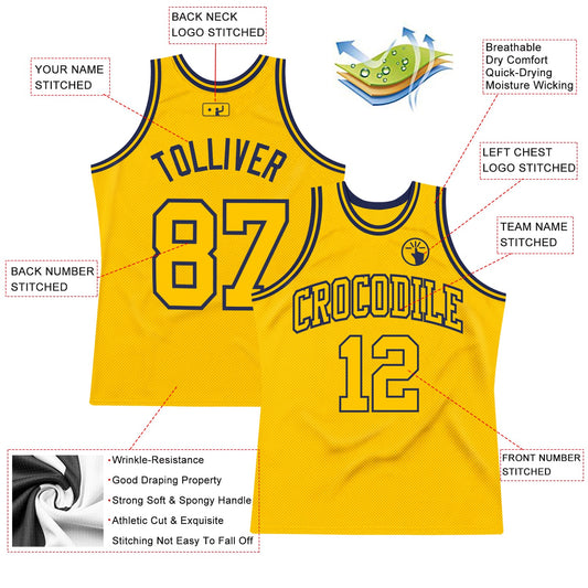 Custom Gold Gold-Navy Authentic Throwback Basketball Jersey - Sky-Custom