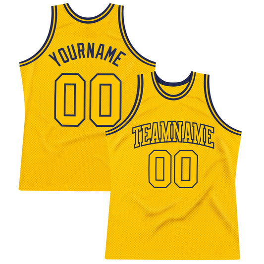 Custom Gold Gold-Navy Authentic Throwback Basketball Jersey - Sky-Custom