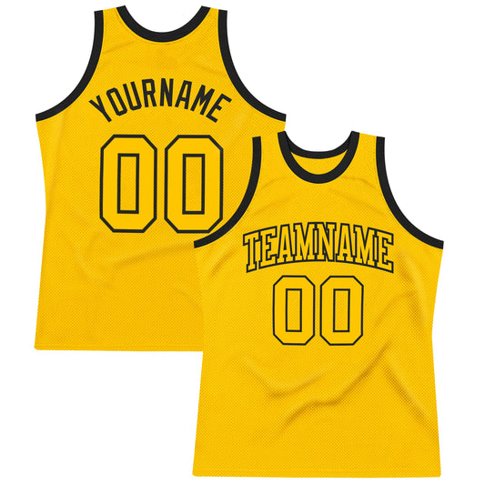 Custom Gold Gold-Black Authentic Throwback Basketball Jersey - Sky-Custom