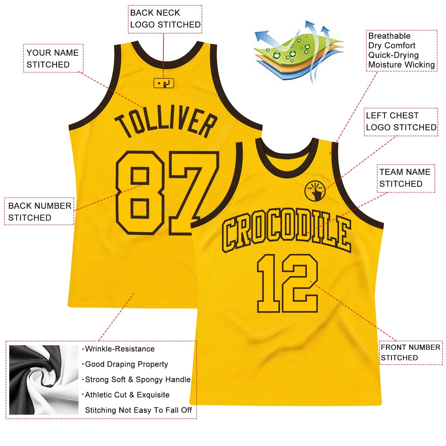 Custom Gold Gold-Brown Authentic Throwback Basketball Jersey - Sky-Custom