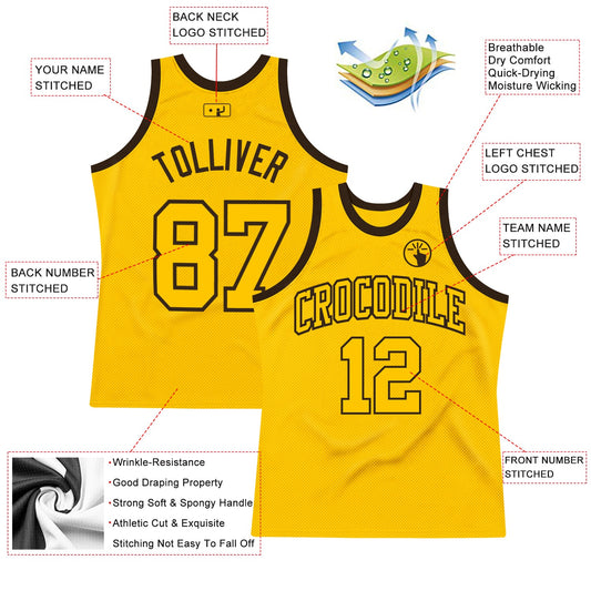 Custom Gold Gold-Brown Authentic Throwback Basketball Jersey - Sky-Custom