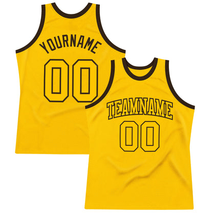 Custom Gold Gold-Brown Authentic Throwback Basketball Jersey - Sky-Custom