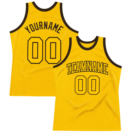 Custom Gold Gold-Brown Authentic Throwback Basketball Jersey - Sky-Custom