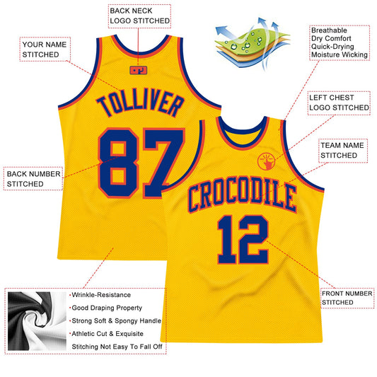 Custom Gold Royal-Orange Authentic Throwback Basketball Jersey - Sky-Custom