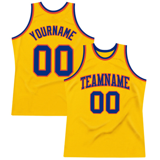 Custom Gold Royal-Orange Authentic Throwback Basketball Jersey - Sky-Custom