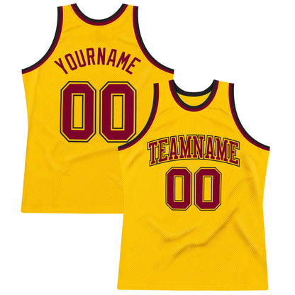Custom Gold Maroon-Black Authentic Throwback Basketball Jersey - Sky-Custom