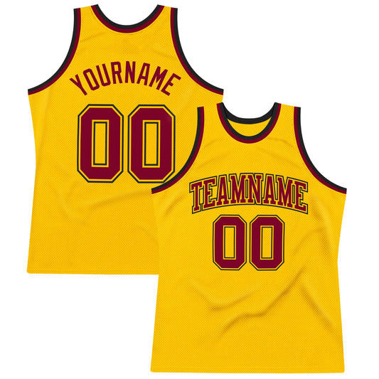 Custom Gold Maroon-Black Authentic Throwback Basketball Jersey - Sky-Custom