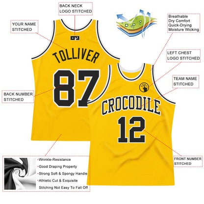 Custom Gold Black-White Authentic Throwback Basketball Jersey - Sky-Custom
