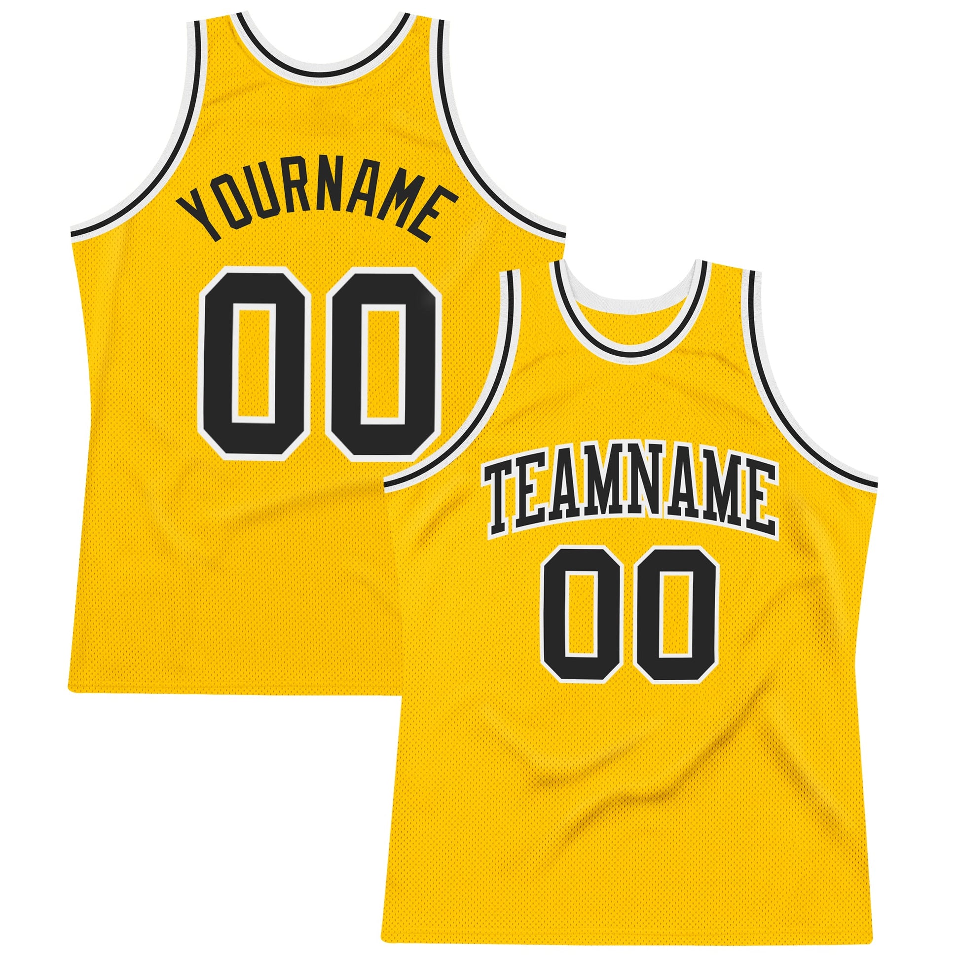 Custom Gold Black-White Authentic Throwback Basketball Jersey - Sky-Custom