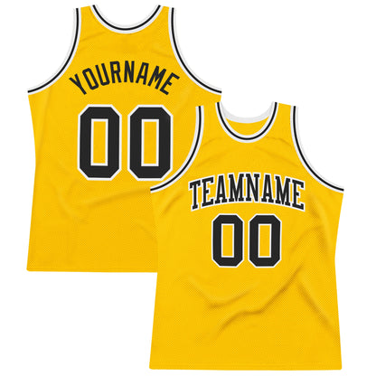 Custom Gold Black-White Authentic Throwback Basketball Jersey - Sky-Custom