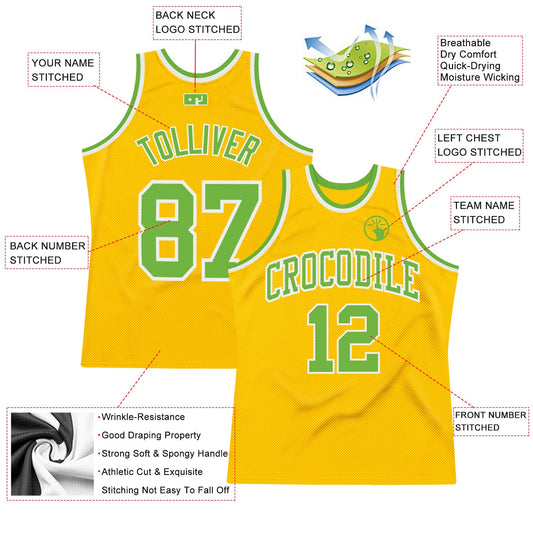 Custom Gold Neon Green-White Authentic Throwback Basketball Jersey - Sky-Custom