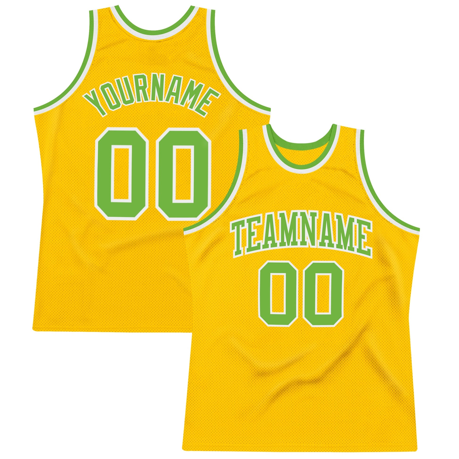 Custom Gold Neon Green-White Authentic Throwback Basketball Jersey - Sky-Custom