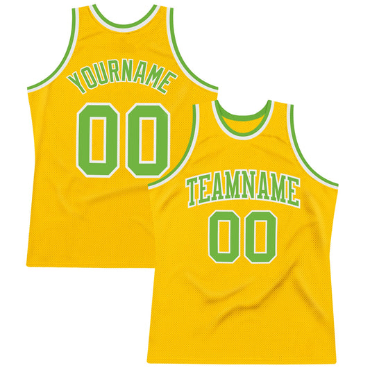 Custom Gold Neon Green-White Authentic Throwback Basketball Jersey - Sky-Custom