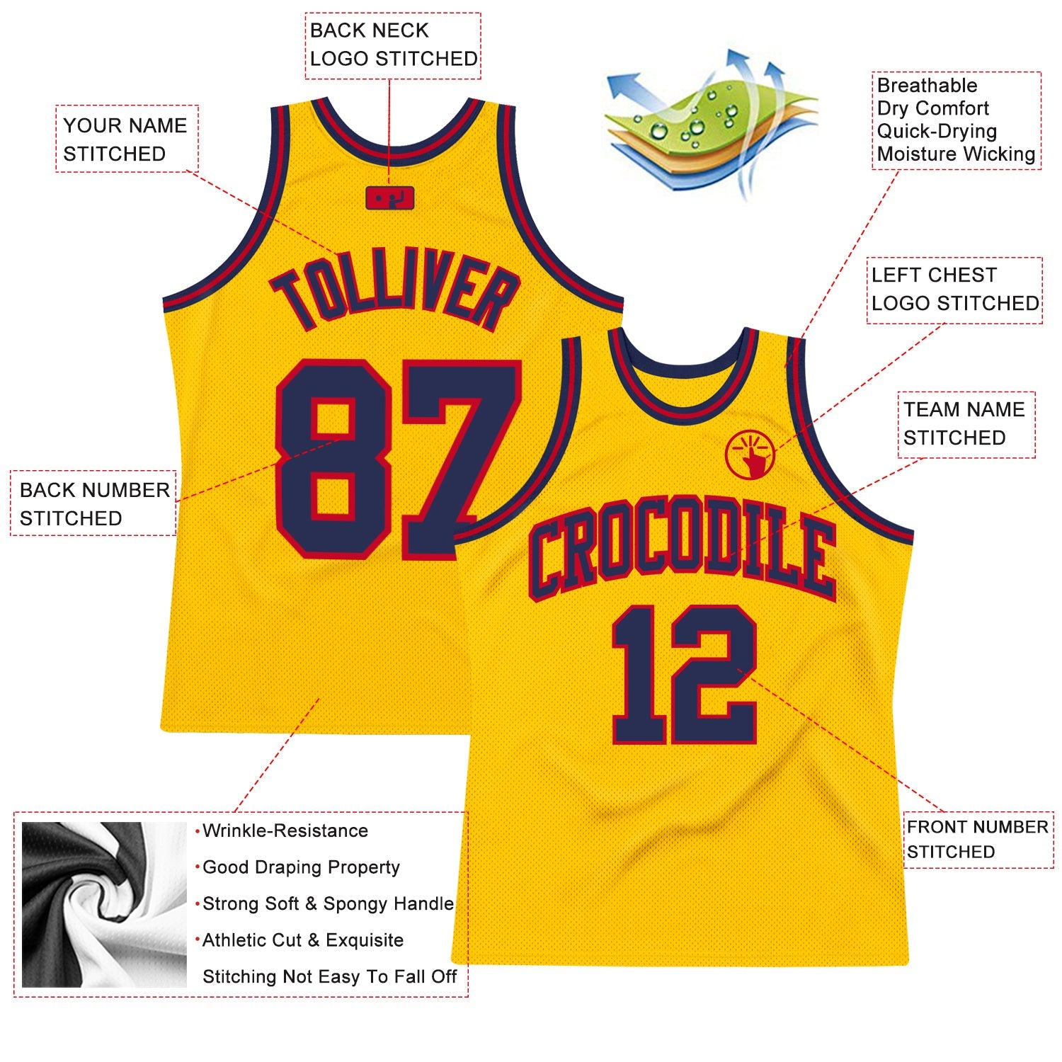 Custom Gold Navy-Red Authentic Throwback Basketball Jersey - Sky-Custom