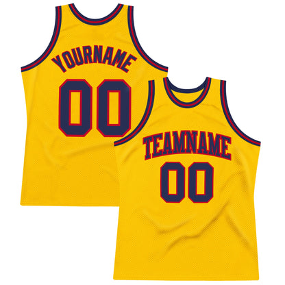 Custom Gold Navy-Red Authentic Throwback Basketball Jersey - Sky-Custom