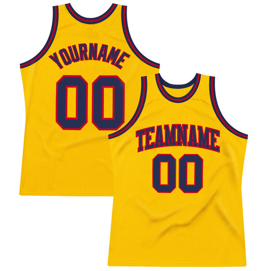 Custom Gold Navy-Red Authentic Throwback Basketball Jersey - Sky-Custom