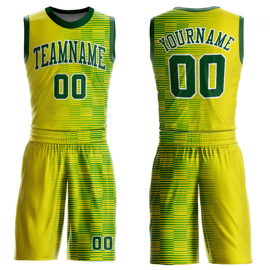 Custom Gold Green-White Round Neck Sublimation Basketball Suit Jersey - Sky-Custom