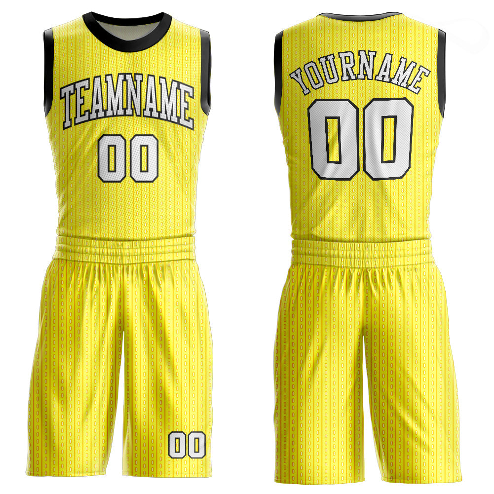 Custom Gold White-Black Round Neck Sublimation Basketball Suit Jersey - Sky-Custom