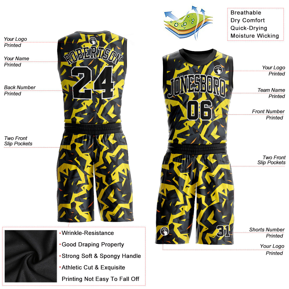 Custom Gold Black-White Round Neck Sublimation Basketball Suit Jersey - Sky-Custom