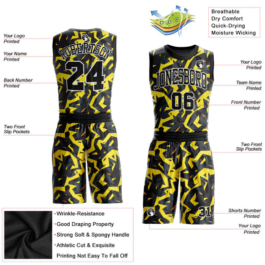 Custom Gold Black-White Round Neck Sublimation Basketball Suit Jersey - Sky-Custom