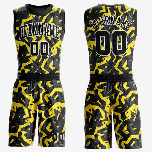 Custom Gold Black-White Round Neck Sublimation Basketball Suit Jersey - Sky-Custom