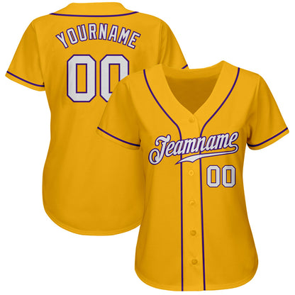 Custom Gold White-Purple Authentic Baseball Jersey - Sky-Custom