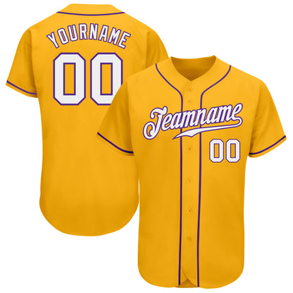 Custom Gold White-Purple Authentic Baseball Jersey - Sky-Custom