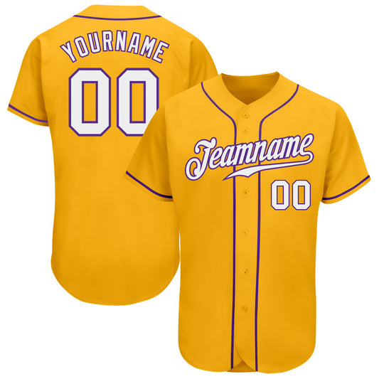 Custom Gold White-Purple Authentic Baseball Jersey - Sky-Custom