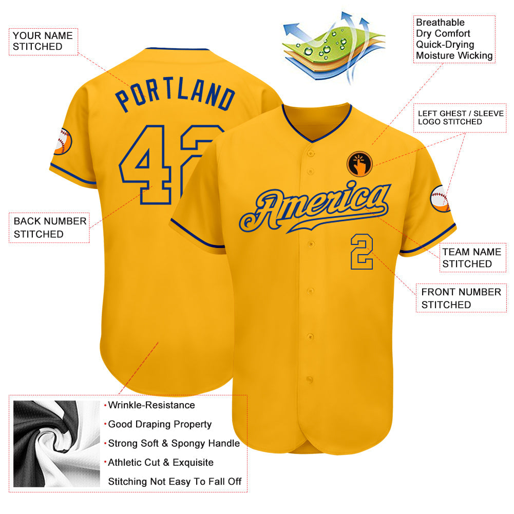 Custom Gold Gold-Royal Authentic Baseball Jersey - Sky-Custom