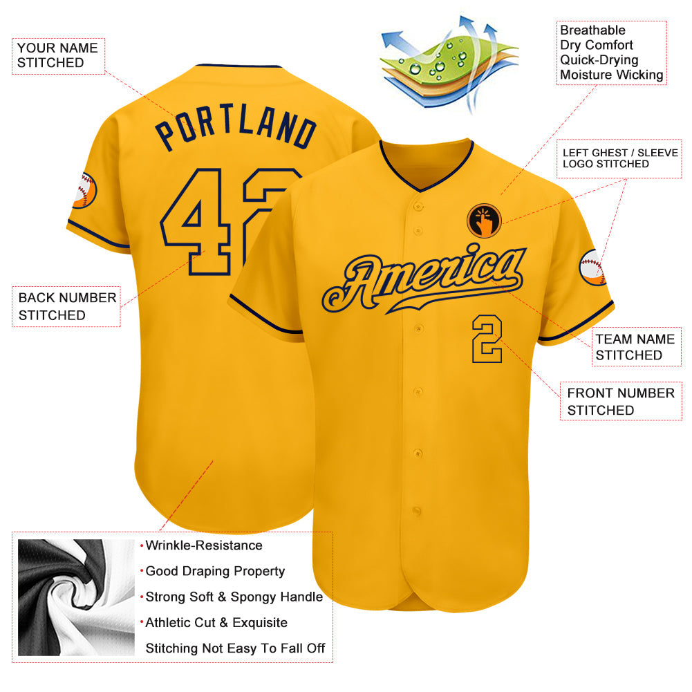 Custom Gold Gold-Navy Authentic Baseball Jersey - Sky-Custom