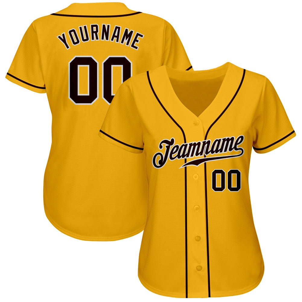 Custom Gold Brown-White Authentic Baseball Jersey - Sky-Custom