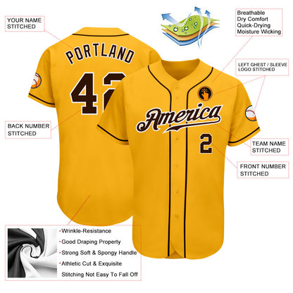 Custom Gold Brown-White Authentic Baseball Jersey - Sky-Custom