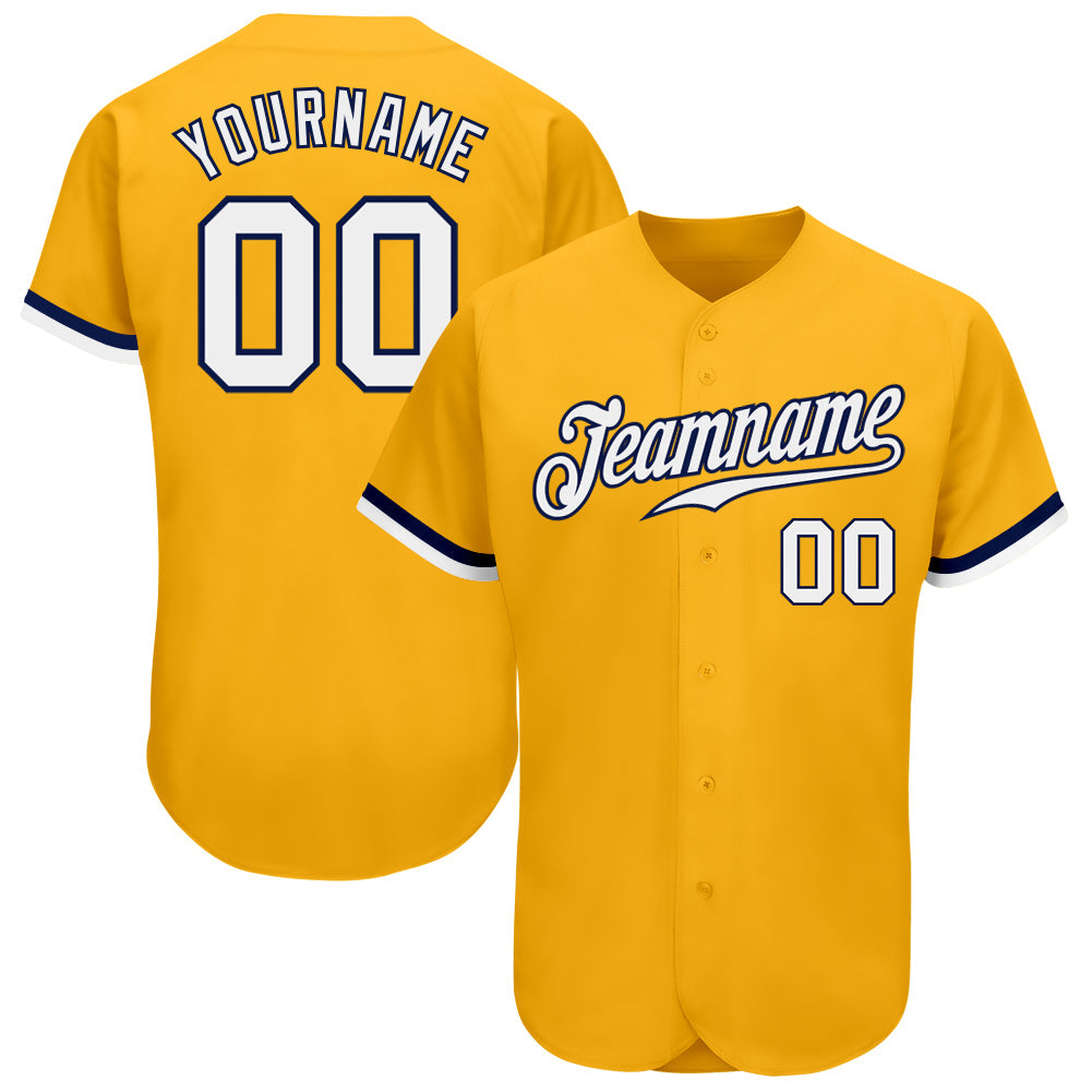 Custom Gold White-Navy Authentic Baseball Jersey - Sky-Custom
