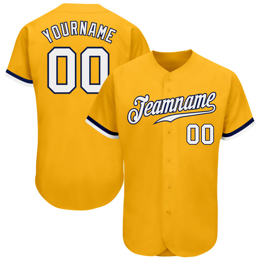 Custom Gold White-Navy Authentic Baseball Jersey - Sky-Custom