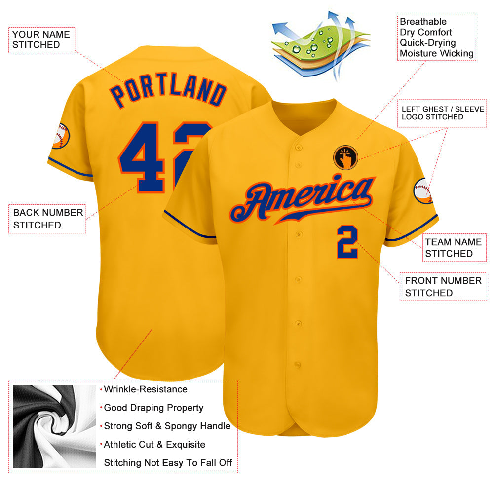 Custom Gold Royal-Orange Authentic Baseball Jersey - Sky-Custom