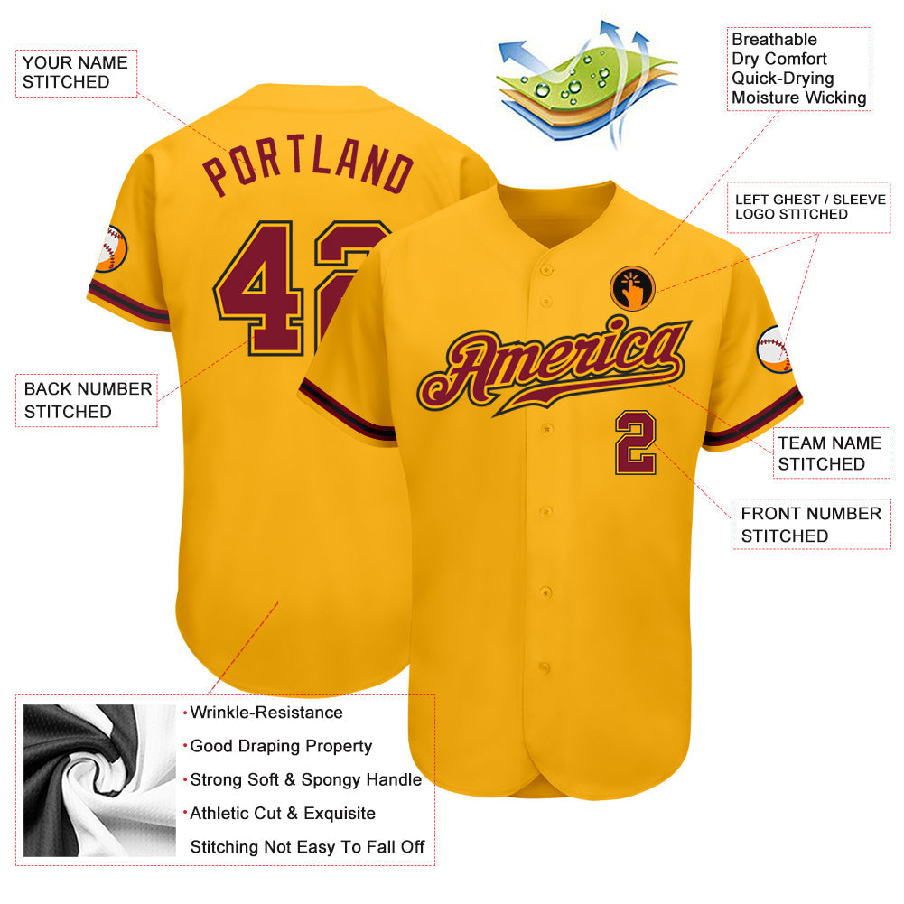 Custom Gold Crimson-Black Authentic Baseball Jersey - Sky-Custom