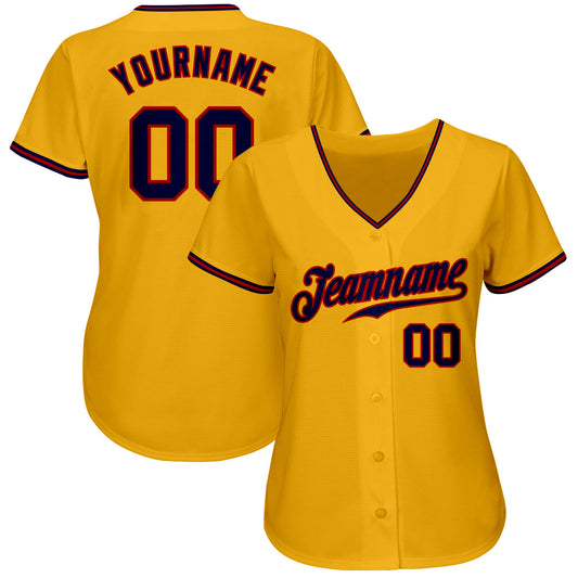 Custom Gold Navy-Red Authentic Baseball Jersey - Sky-Custom