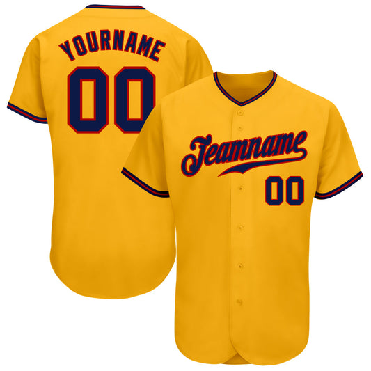 Custom Gold Navy-Red Authentic Baseball Jersey - Sky-Custom