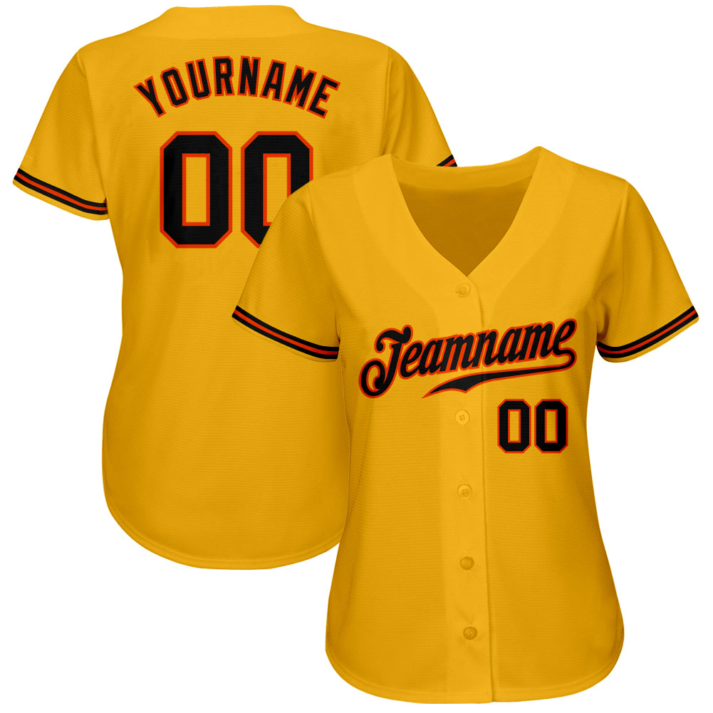 Custom Gold Black-Orange Authentic Baseball Jersey - Sky-Custom