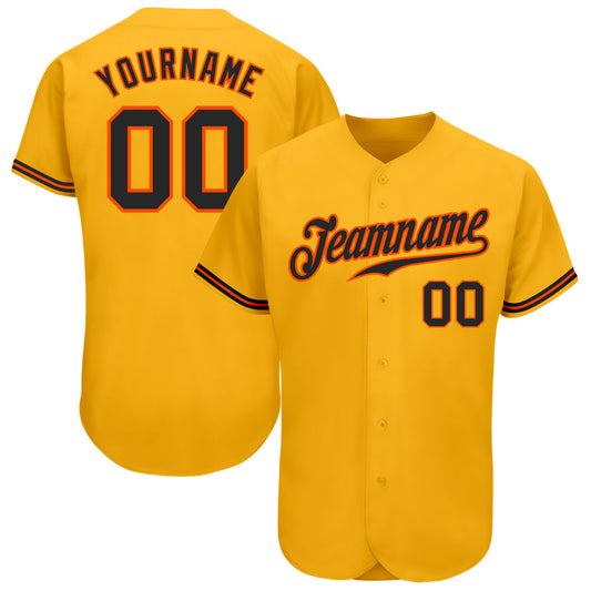 Custom Gold Black-Orange Authentic Baseball Jersey - Sky-Custom