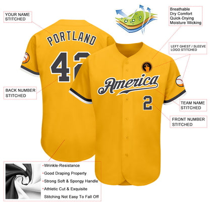 Custom Gold Steel Gray-White Authentic Baseball Jersey - Sky-Custom