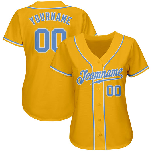 Custom Gold Light Blue-White Authentic Baseball Jersey - Sky-Custom