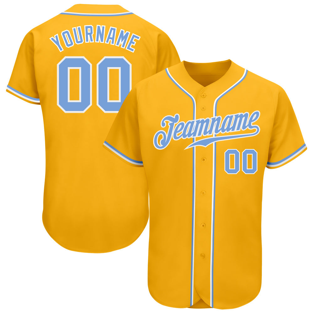 Custom Gold Light Blue-White Authentic Baseball Jersey - Sky-Custom
