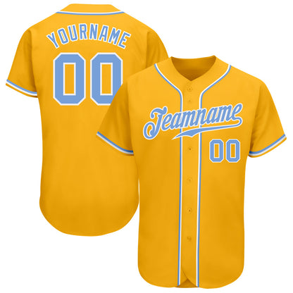 Custom Gold Light Blue-White Authentic Baseball Jersey - Sky-Custom