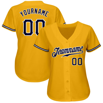 Custom Gold Navy-White Authentic Baseball Jersey - Sky-Custom