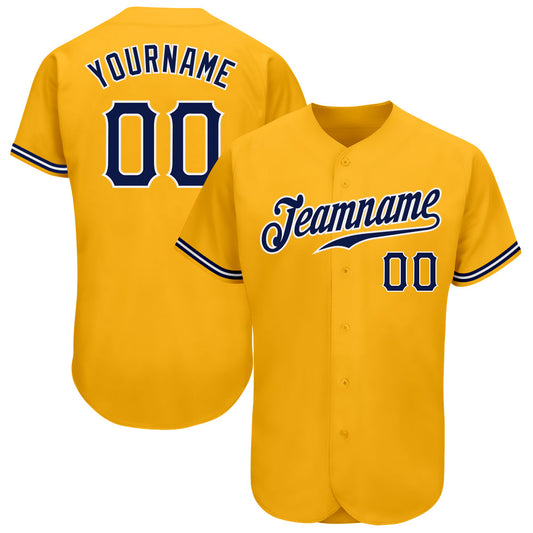 Custom Gold Navy-White Authentic Baseball Jersey - Sky-Custom