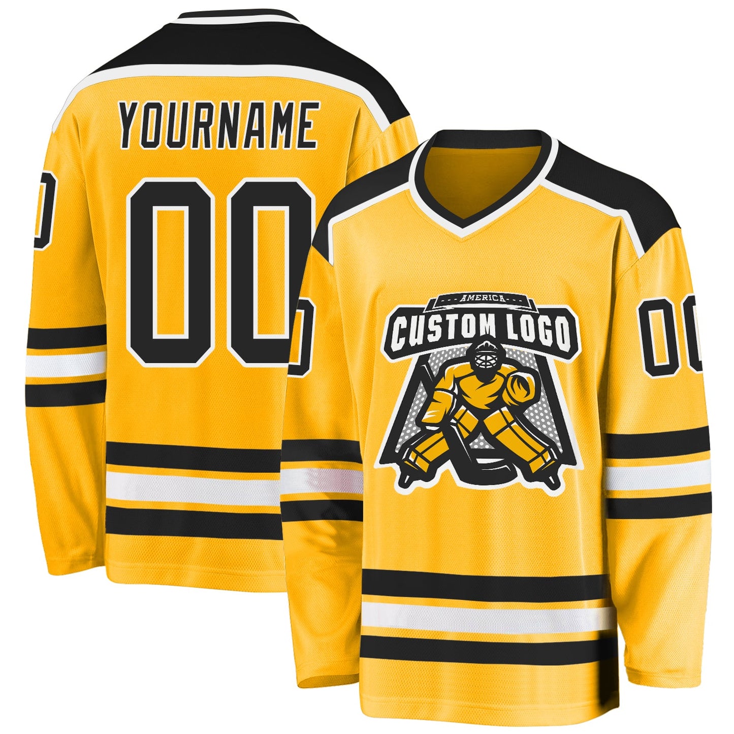 Custom Gold Black-White Hockey Jersey - Sky-Custom
