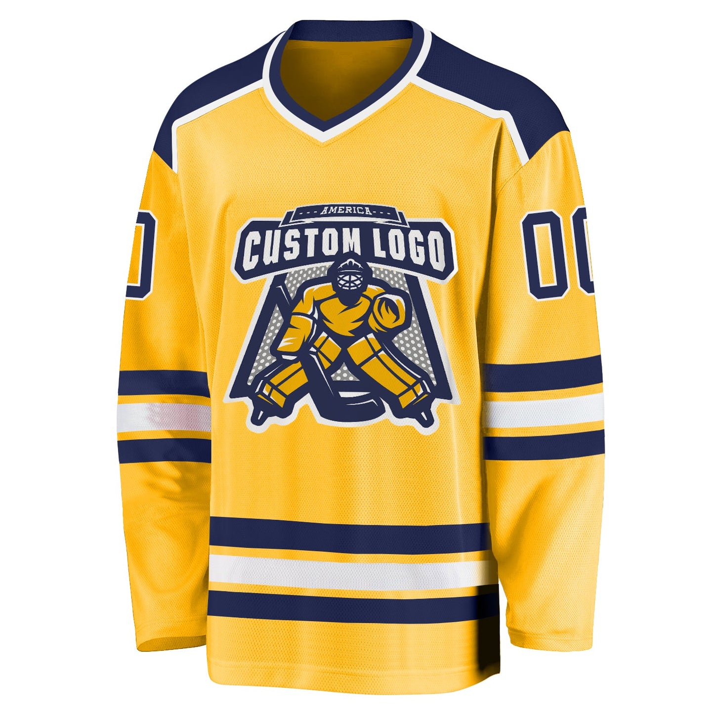 Custom Gold Navy-White Hockey Jersey - Sky-Custom