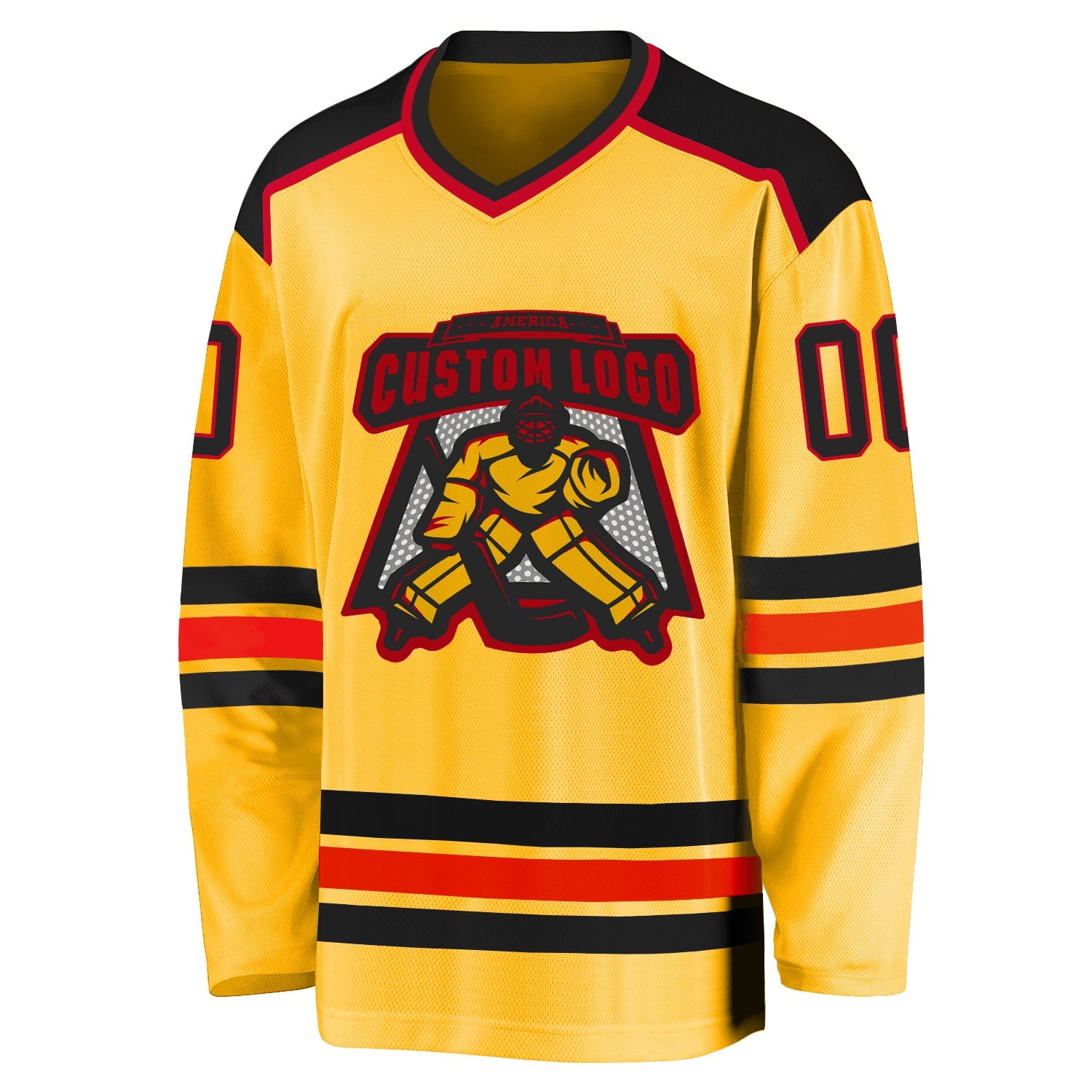 Custom Gold Black-Red Hockey Jersey - Sky-Custom